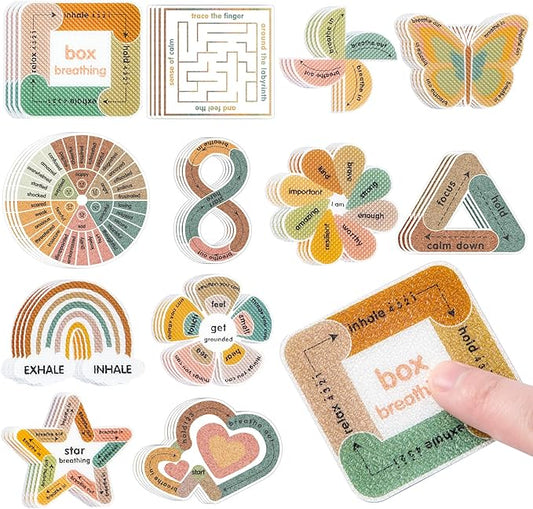Sensory Strips for Anxiety Calming Stickers, 48Pcs 2 Textured for Mood Calming, Breathing Mindfulness Fidget Sticker for Kids, Anxiety Relief at Office & Classroom Desk