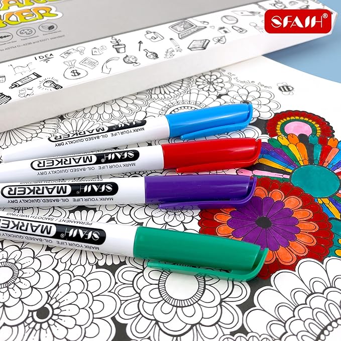 SFAIH Permanent Markers - 36 Vibrant Colors, Quick Drying, Fade Resistant, Alcohol-Based Fine Tip Permanent Markers for Paper, Plastic, Wood, Coloring, Drawing Doodling, Waterproof