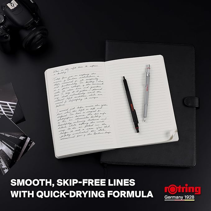 rOtring 600 Gel Pen, Black Metal Body Pen, Black Ink, 0.55mm, Non-Slip Knurled Grip & Hexagonal Barrel, Refillable, 1 Count - Smooth Writing, Stationary, Desk Essentials