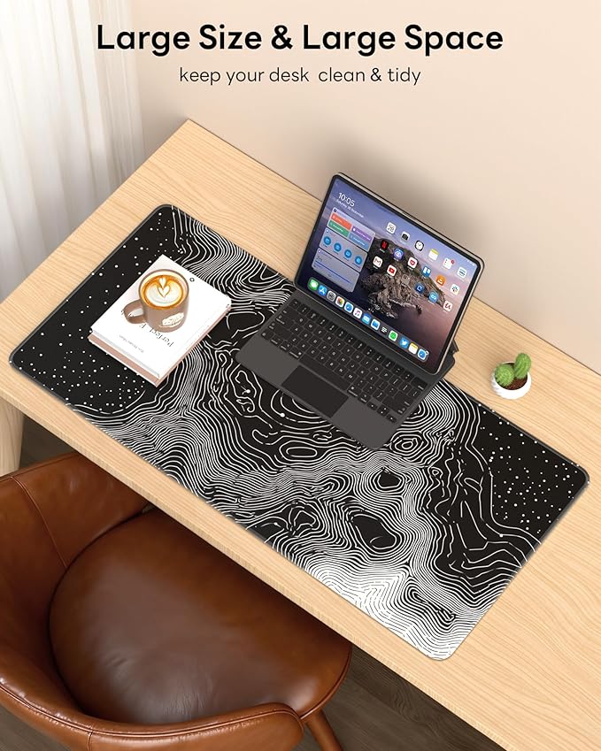XL Gaming Mouse Pad, 31.5x17.5'' Large Desk Mat with Anti-Slip Rubber Base & Stitched Edges for Gaming, Office, Home - Linear Map