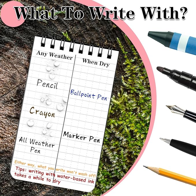 Waterproof Notebook, 4 Pack Top-Spiral Pocket Notepad, 3" x 5" Weatherproof NotePad, All Weather Police Pocket Notebook Little Memo Steno Note Pads for Outdoor Office School Recording, Pink