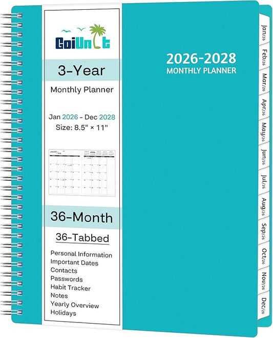 Monthly Planner 2026-2028, 36 Months Calendar Planner 2026-2028 from Jan 2026 – Dec 2028, 8.5'' x 11'' with Ruled Spread, Flexible Cover, Spiral Wirebound, Pocket, Coated Tabs, Notes ＆ Habit Tracker