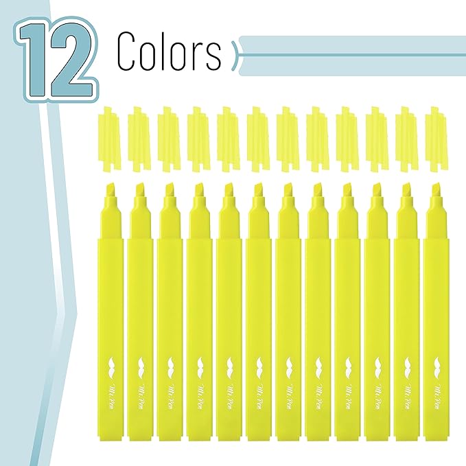 Mr. Pen Aesthetic Highlighters, 12 pcs, Fluorescent Yellow, Chisel Tip, No Bleed Bible Highlighter Pens