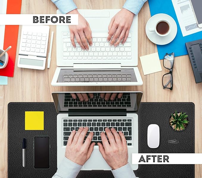 FTC PU Leather Desk Pad & Desk Blotter, Non-Slip Flannelette Base, Stitched Desk Mat for Keyboard, Mouse & Writing, Home or Office (Black, 31.5” x 15.75”)