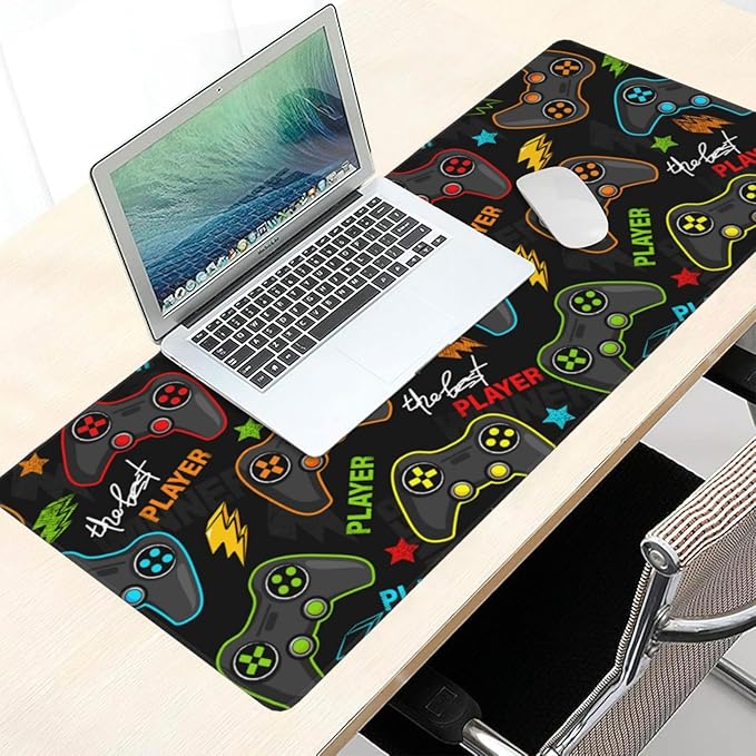 Video Game Controller Mouse Pads XXL Extended Mousepad with Stitched Edges Gaming Joysticks Non-Slip Rubber Base Computer Keyboard Pad Desk Mat for Home Office Desk Decor, 35.4" X 15.7"