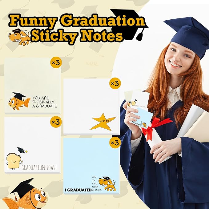 12 Packs Funny Graduation Sticky Notes Class of 2026 Congrats Grad Self-Stick Writing Memo Pads Novelty Your Did It Star Meme Stationery Supplies Master Degree PhD Gifts for College Graduates Students