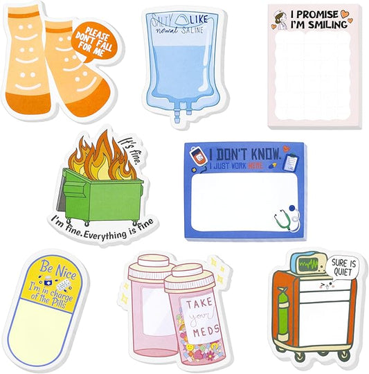 8 Pcs Funny Nurse Sticky Notes Doctors Medical Notepad Memo Pads Nursing Essentials Graduation Appreciation Gifts Office Stationery Supplies for Hospital CNA Healthcare Workers School Students Teacher