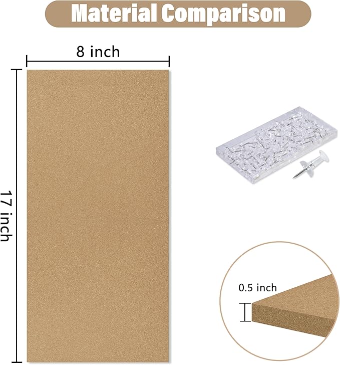 Cork Board 17"x8" Tiles Bulletin Board 12Pack, 1/2" Thick Self-Adhesive Cork Boards for Walls,Corkboards for Office Home School Message Board or Vision Board Decoration