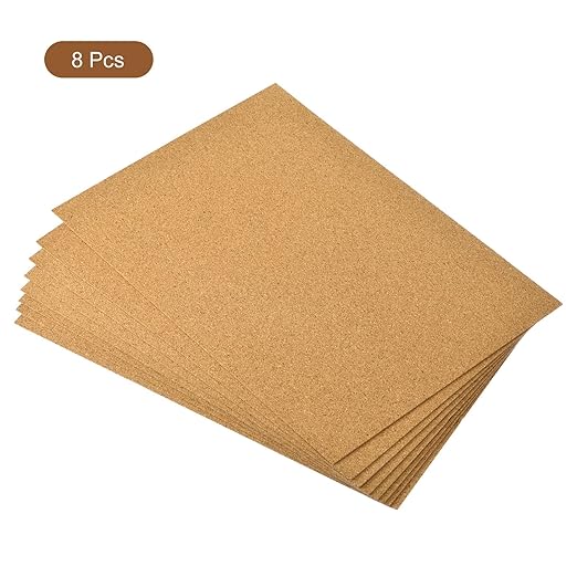 uxcell 8pcs 8.3" x 11.8" Self Adhesive Cork Sheets 1mm Thick A4 Rectangle Cork Table Mat Cup Backing Coaster Cork Board Wall Tiles