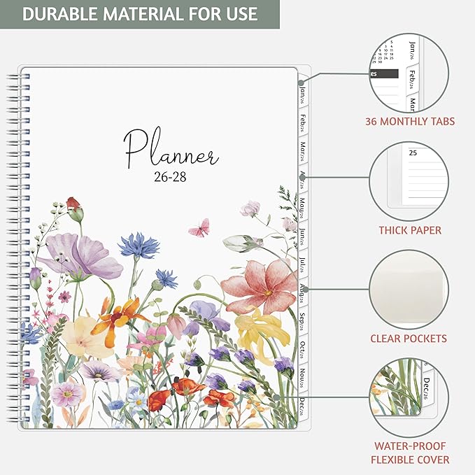 Monthly Planner 2026-2028, 36 Months Calendar Planner 2026-2028 from Jan 2026 – Dec 2028, 8.5'' x 11'' with Ruled Spread, Flexible Cover, Spiral Wirebound, Pocket, Coated Tabs, Notes ＆ Habit Tracker