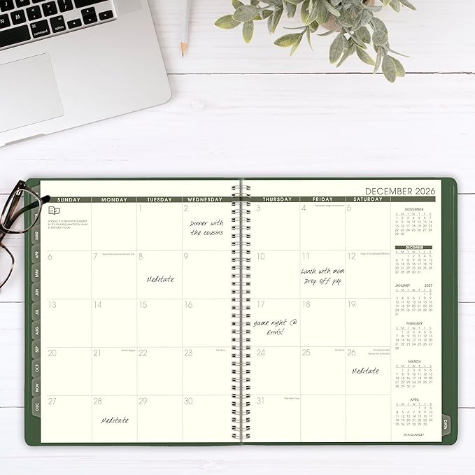 AT-A-GLANCE 2026 Appointment Book Planner, Weekly & Monthly, 8-1/4" x 11", Large, Quarter-Hourly, Recycled, Green (70950G6026)