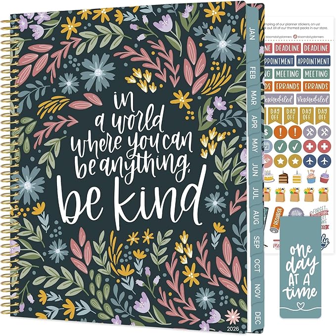 bloom daily planners 2026 Planner (January to December) - 8.5” x 11” Weekly & Monthly Dated Agenda Organizer Book with Stickers & Tabs - Flexible Soft Cover - Be Kind