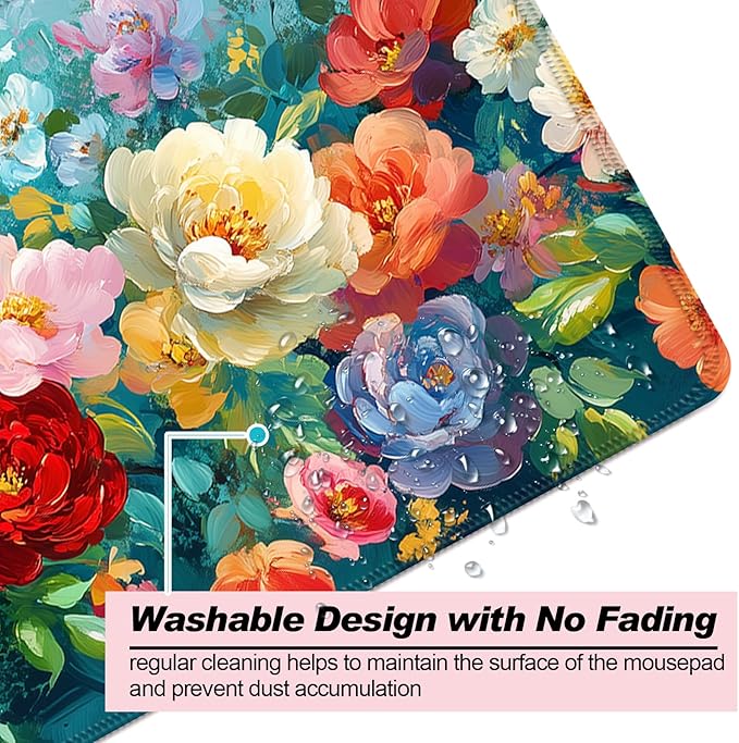 Colorful Flower Peony Gaming Desk Mat, Computer Keyboard Large Extended Long Floral Mouse Pad for Office and Home, XL (W28)