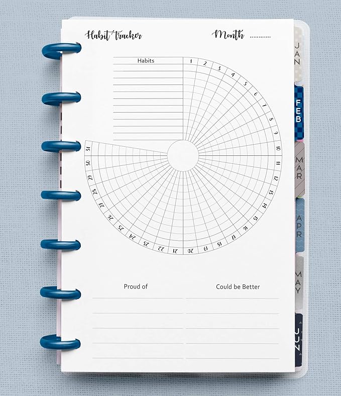 Habit Tracker Inserts for 9-Disc Planners (7 x 9.25 inches), Resolution Tracker, Monthly Habit Planner Refill, 12 Months Supply Compatible with Happy Planner ARC and TUL