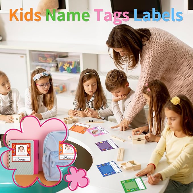 Starboling Kids Name Tags,48 Pcs Adhesive Desk Nameplates,Photo Name Tags Sticker for Classroom Student School Supplies,Name Tag Stickers Classroom Decor Name Stickers（Pencil Photo Name Sticker）