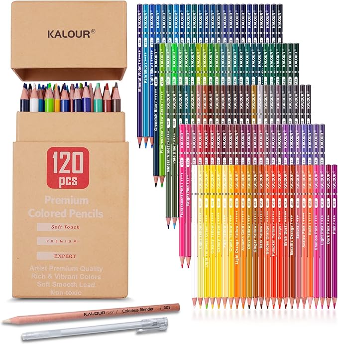 KALOUR Premium Colored Pencils,Set of 120 Colors,Artists Soft Core with Vibrant Color,Ideal for Drawing Sketching Shading,Coloring Pencils for Adults Beginners