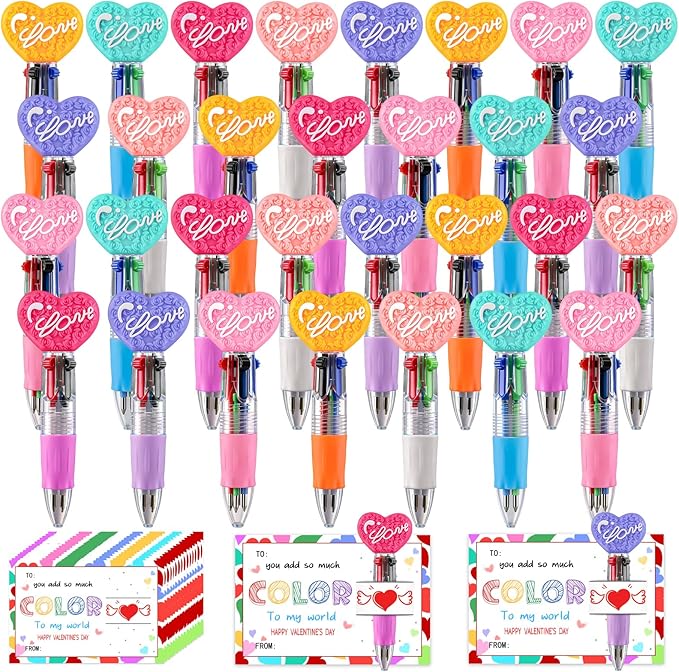 CZWZ 30Pcs Mini Multicolor Pen in One 4-in-1 Cute Pens Bulk for Kids, Ballpoint Pens for Birthdays and Children's Parties, Fun Pens Gifts Assorted Ink Kawaii Pen(LOVE Heart)