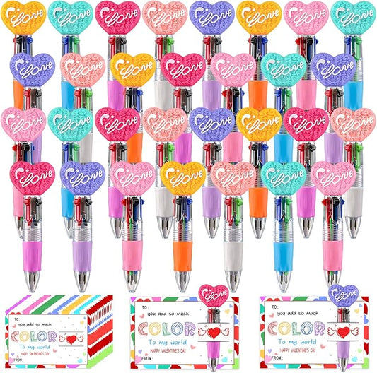 CZWZ 30Pcs Mini Multicolor Pen in One 4-in-1 Cute Pens Bulk for Kids, Ballpoint Pens for Birthdays and Children's Parties, Fun Pens Gifts Assorted Ink Kawaii Pen(LOVE Heart)