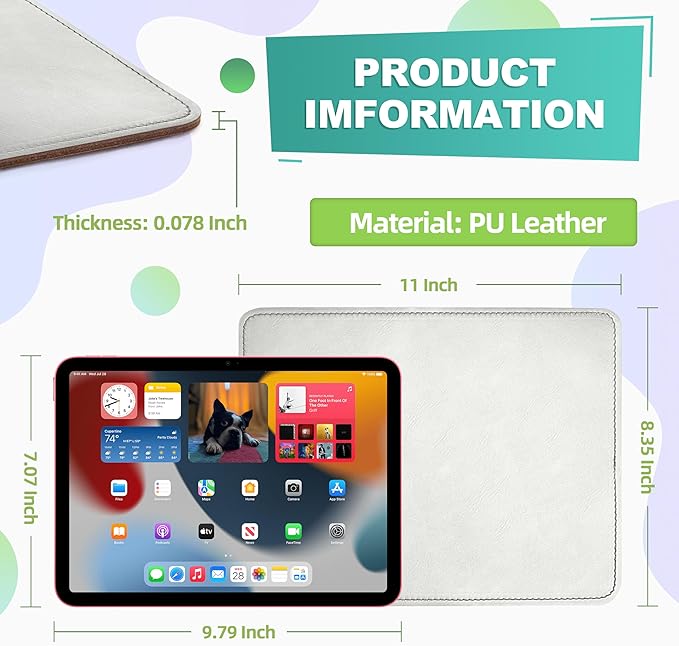 Mouse Pad, PU Mouse Pad，Leather Mouse Pad with Stitched Edge Micro-Fiber Base with Non-Slip Waterproof，Mouse Pad for Computers，Laptop, 8x11Inch (Silver)