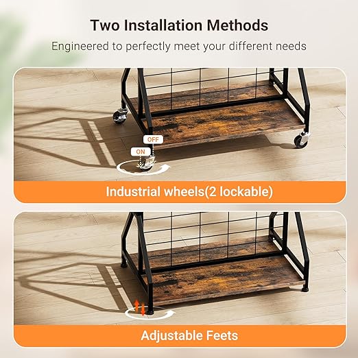 ELYKEN Foldable Grid Wall Panels 5.5' x 2' FT, Movable Wire Gridwall Display Rack with Wheels and Adjustable Foots, Retail Display Stand for Vendor with Storage (Rustic Brown)