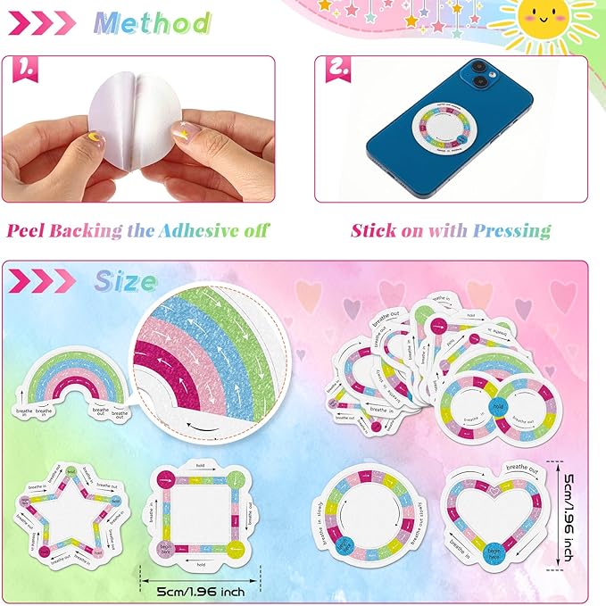 36 Pcs Anxiety Sensory Stickers Strips Adhesive Textured Mental Health Calm Stickers Mindfulness Fidget Decals Stress Anxiety Relief Items for Therapy Office Desk(Cute Breathe Style)
