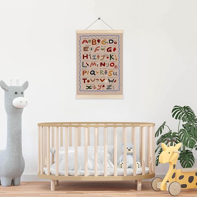 Koesus ABC Alphabet Wall Art Poster Hanger Frame 12x16 Inch, Boho Alphabet Educational Canvas Pictures Prints Framed Wall Decor for Toddler Room Classroom Playroom Nursery