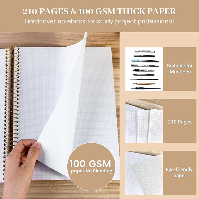 FLYING EAGLE 8.5 x 11 Large Graph Notebook Journal Spiral Graph Grid Notebook 210 Pages Hardcover Notebooks Engineering Paper Notebook Graphing Notebook for Men Women, Blue