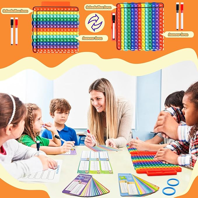 Multiplication Flash Cards + Division Flash Cards + Math Board, Math Flash Cards & Chart, Times Table Manipulatives for Preschoolers 3rd,4th,5th,6th Grade