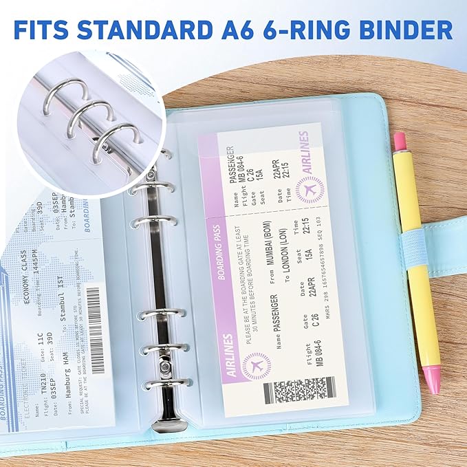 Antner 12PCS A6 Binder Pockets 6-Hole No Zipper Budget Cash Envelopes for Money Organizer, Zipless A6 Planner Inserts Cash Stuffing Envelopes Binder Pouches Folders Loose Leaf Filling Document Bags