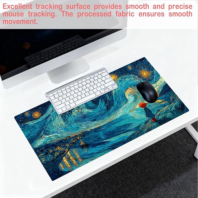 Nuxovilar Starry Night Large Mouse Pad Gaming Mouse Pad Polyester 11.8x31.4 Inches for Home, Studio, Office, Artistic Decor for Van Gogh Enthusiasts