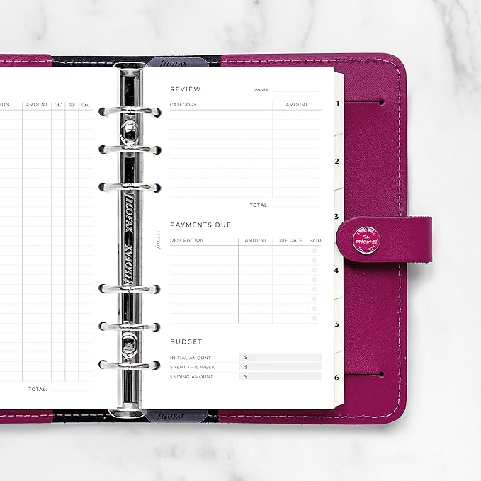 Filofax Lifestyle Refill, Personal Size, Organizer Refill, White Paper, Expense Tracker, 56 Sheets (B132850)