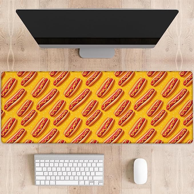 Fun Hot Dog Gaming Mouse Pad, Delicious Hot Dogs Large Desk Mat for Computer, Extended Keyboard Food Laptop Mouse Pads 31.5×11.8in, Non Slip Rubber Mousepad for Office Decor Gifts