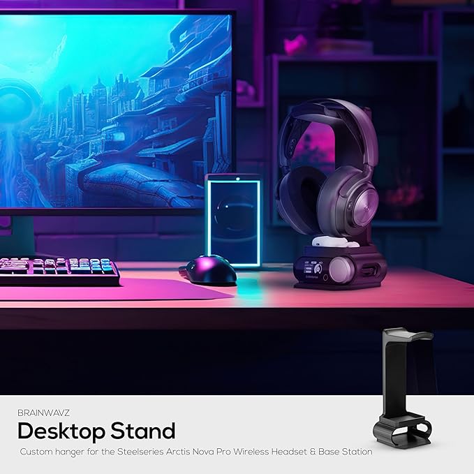 BRAINWAVZ Headphone Stand Designed for Steelseries Arctis Nova Pro Wireless Headsets with Dock for The Wireless Base Station (HPS01)