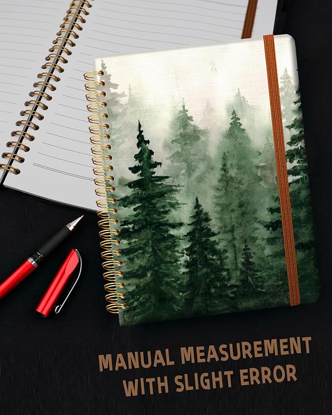 Ruled Spiral Writing Notebook,A5 Hardcover Lined College Journal for Women Lady,Fashion Puppy Watercolor Strong Twin-Wire Binding with Premium Paper,8.4" X 6",Perfect for School,Office,Home Gifts(Spruce Green Forest)