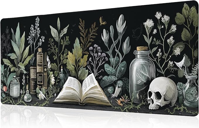 Dark Academia Mouse Pad Desk Mat XL Extended Large Gaming Desk Pad Mousepad, Mystical Green Plant Computer Laptop Keyboard and Mouse Mat, Desktop Protector Mat for Office and Home 31.5x11.8 in