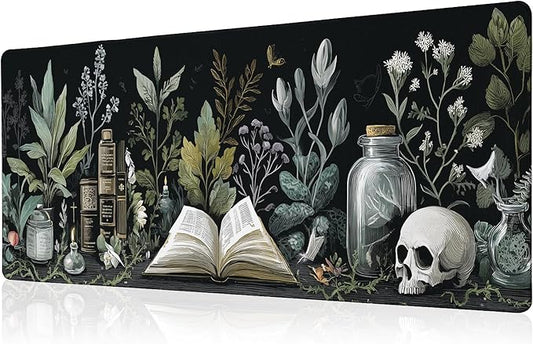 Dark Academia Mouse Pad Desk Mat XL Extended Large Gaming Desk Pad Mousepad, Mystical Green Plant Computer Laptop Keyboard and Mouse Mat, Desktop Protector Mat for Office and Home 31.5x11.8 in