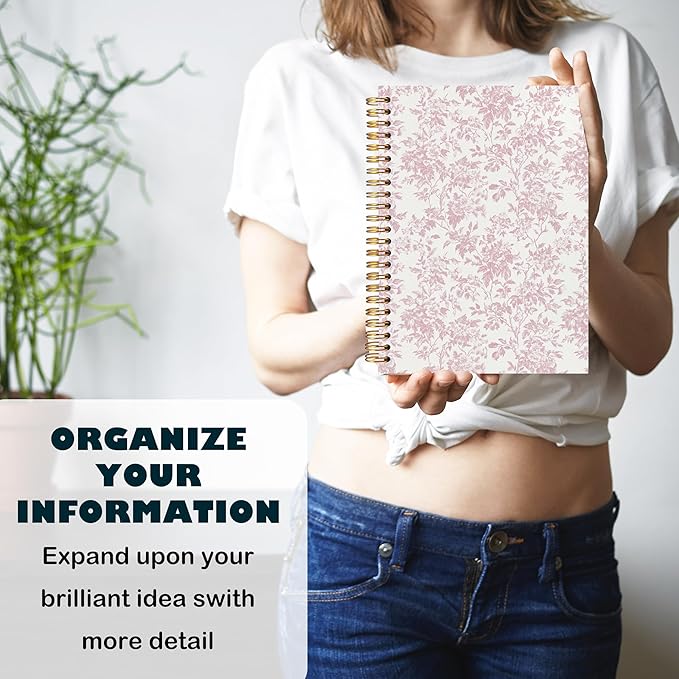 BearCake Pink Floral Chinoiserie Grandmillennial Notebook Journal,Aesthetic Notebook, Chinoiserie Journal,Notebooks for Work, Hardcover Spiral Notebook 5.5x8.3