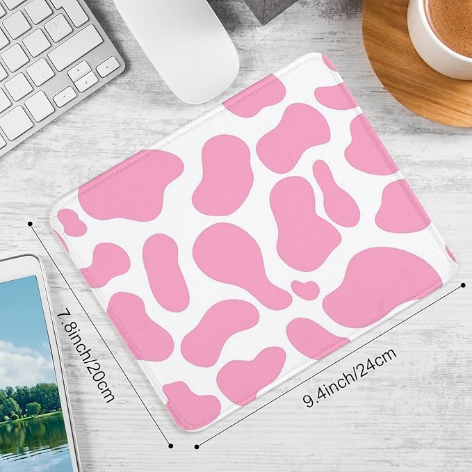 Pink Cow Pattern Square Mouse Pad,Non-Slip Rubber Base Mouse Pad,Home Office Decoration Desktop Accessory,Laptop Mouse Pad for Office Laptops,9.4x7.8x0.12inch.