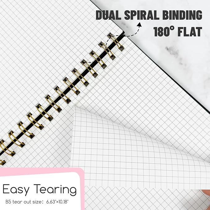 Graph Spiral Notebook-B5 Grid Journal 7.48" X 10.18",Pink Hardcover Graph Paper Notebooks 4 Pack 160 Pages 100GSM for Note Taking Engineering Graphing Work School Supplies