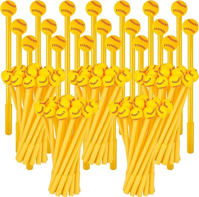LiYiQ 100 Pcs Softball Party Favor Cartoon Cute Fun Pens for Kids Kawaii Softball Shape Gel Black Ink Pen Cute Softball Pens for School Office Home Student Kids Present