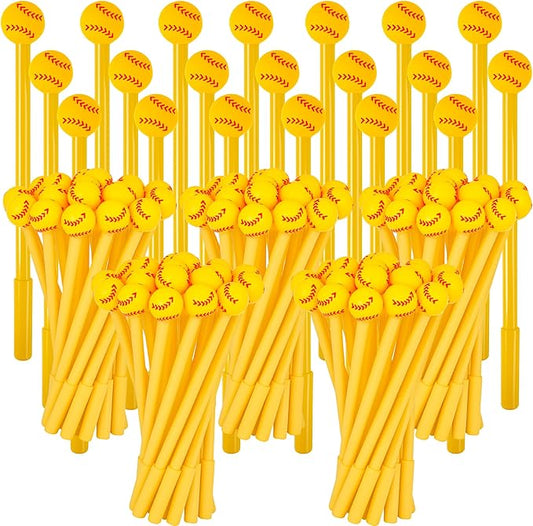 LiYiQ 100 Pcs Softball Party Favor Cartoon Cute Fun Pens for Kids Kawaii Softball Shape Gel Black Ink Pen Cute Softball Pens for School Office Home Student Kids Present