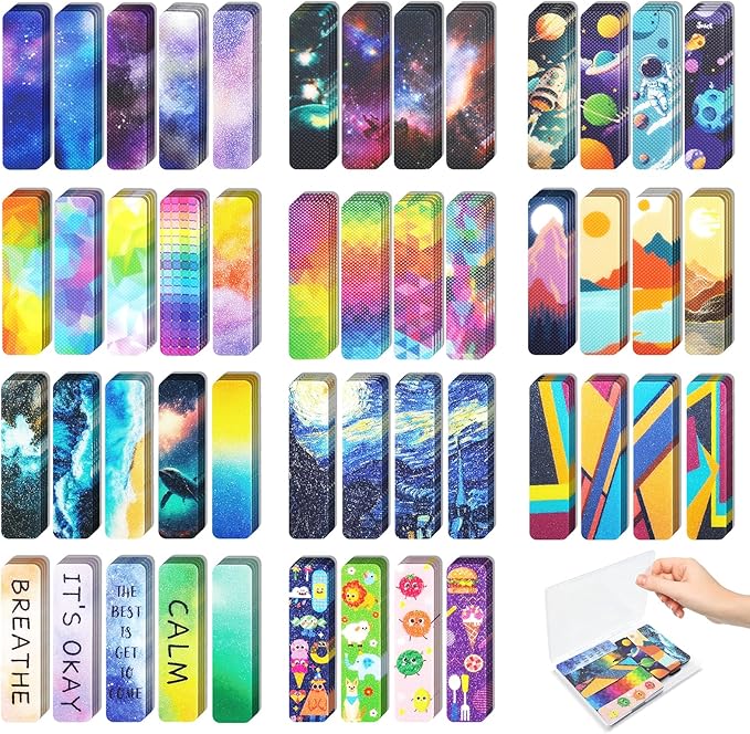 96 Pieces Unique Sensory Stickers for Anxiety Relief - Sensory Strips with Storage Box - 2 Textured Surface Fidget Strips for Office & Classroom Desk - Relieve Adult & Teen Stress