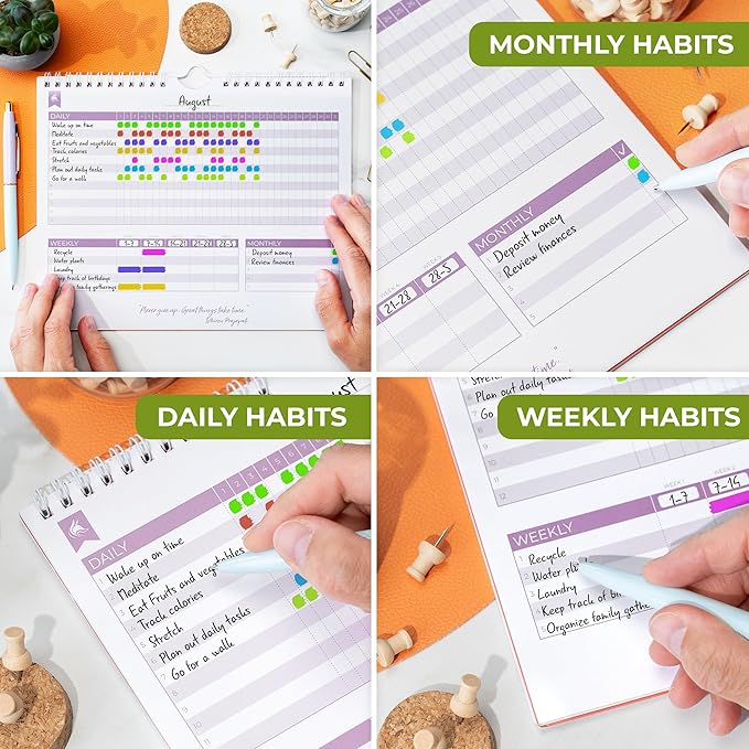 Clever Fox Habit Tracker Calendar – Inspirational Goal Tracker and Habit Calendar for Atomic Habits – Colorful Habit & Goal Planner Journal to Boost Productivity – 24 Months, 10″ x 8″ (Pink)