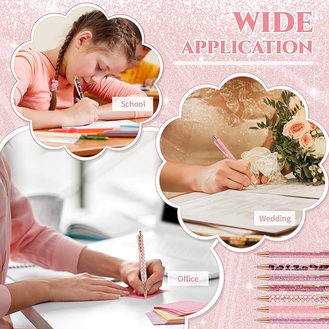 Sherr 7 Pcs Fancy Pens for Women Cute Sparkly Glitter Pens with 10 Pcs Black Ink Refills Pretty Gifts for Girls Office School Christmas Graduation(Cute)