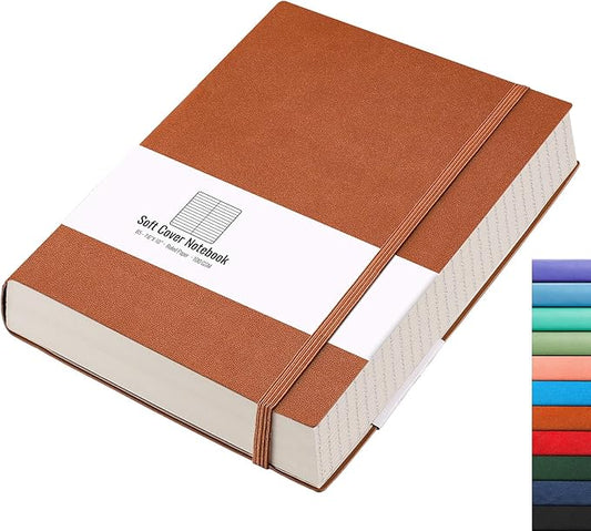 AHGXG College Ruled/Lined Notebook - 320 Numbered Pages B5 Lined Journal, 100gsm Thick Paper, Faux Leather Softcover, Inner Pocket, 7.6'' X 10''-Brown