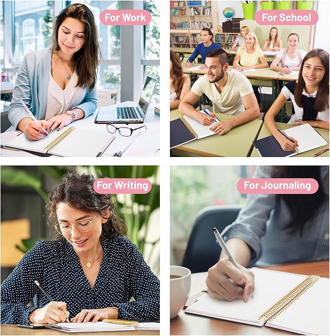 FLYING EAGLE 3 Subject Notebook Large Spiral Notebook 8.5 X 11, Pink Notebook for Women Men, 100 GSM Thick Paper 104 Sheets, Hardcover Notebook for Work, School, Writing, Note Taking Pink