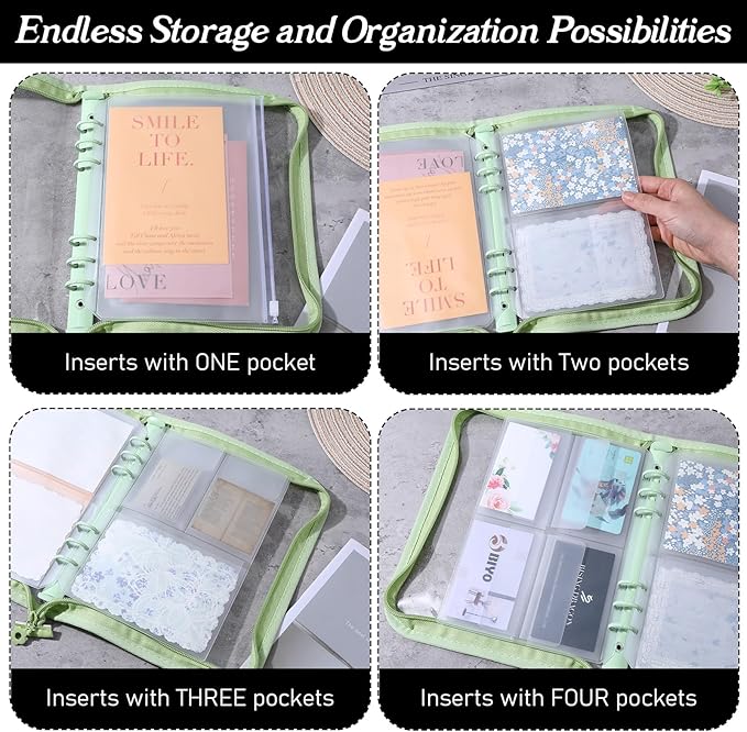 12PCS Clear A5 Binder Zipper Inserts - Premium A5 Binder Accessories with 6 Holes, Binders Inserts Folders for Refillable Planner, Perfect for Travelers Notebook Insert Calendar Organizers