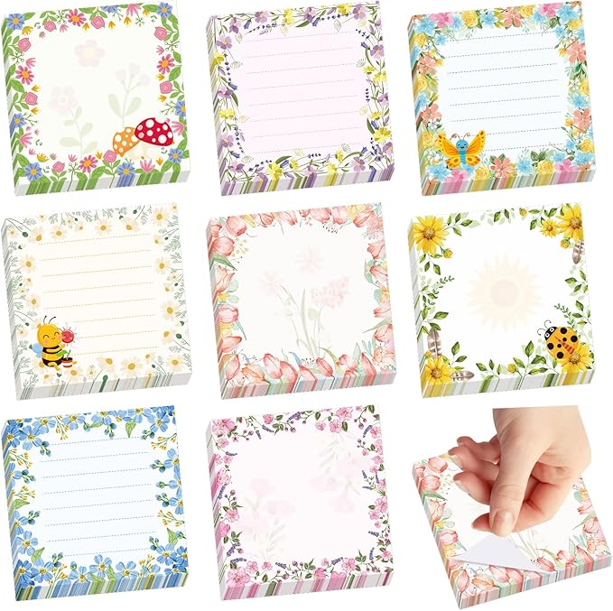 600 Sheets Spring Sticky Notes, Beautiful Flower Note Pads Self-Adhesive Spring Floral Memo Notes for Springtime Party Favors Home Office School Supplies