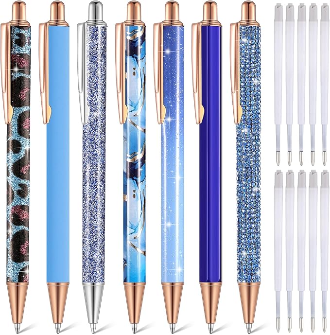 Sherr 7 Pcs Fancy Pens for Women Cute Sparkly Glitter Pens with 10 Pcs Black Ink Refills Pretty Gifts for Girls Office School Christmas Graduation(Adorable)