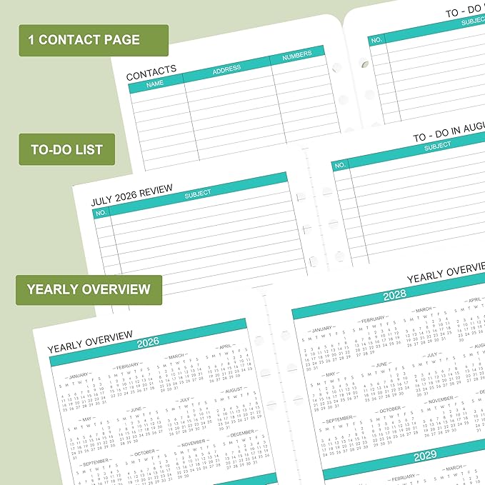 2026-2028 Monthly Planner Refill - Planner Inserts with 7-Hole Punched, 5-1/2" x 8-1/2", July 2026 to June 2028, Two Pages Per Month, 2026-2028 Calendar with Monthly Tabs